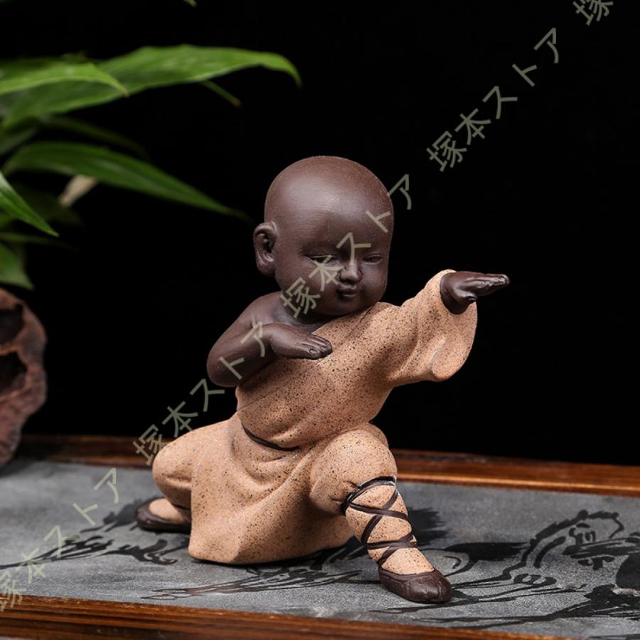 木製仏像風置物 茶色 小型 僧侶 置物 仏像 オブジェ 縁起物 お坊さん 茶寵 茶玩 茶道具