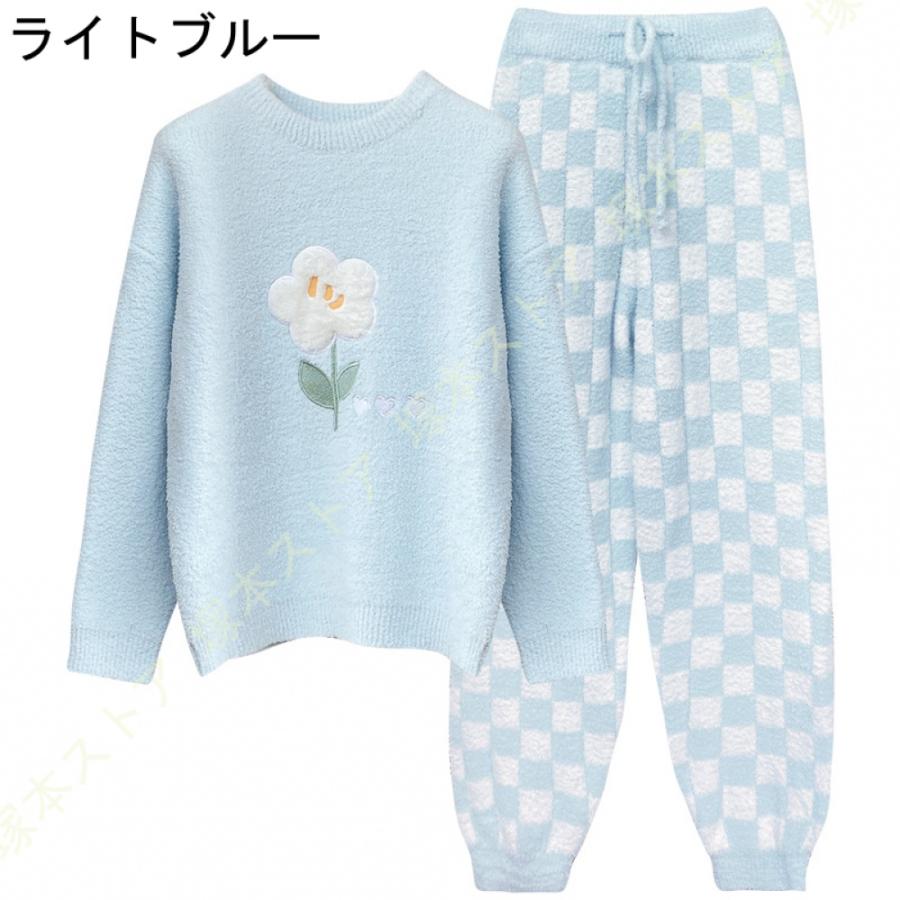 ルームウェア パジャマ レディース モコモコ 長袖 秋 冬 上下セット 可愛い 裏起毛 寝巻き セットアップ プルオーバー トップス ロングパンツ ゆったり 快適_5