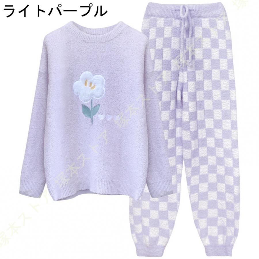 ルームウェア パジャマ レディース モコモコ 長袖 秋 冬 上下セット 可愛い 裏起毛 寝巻き セットアップ プルオーバー トップス ロングパンツ ゆったり 快適_6