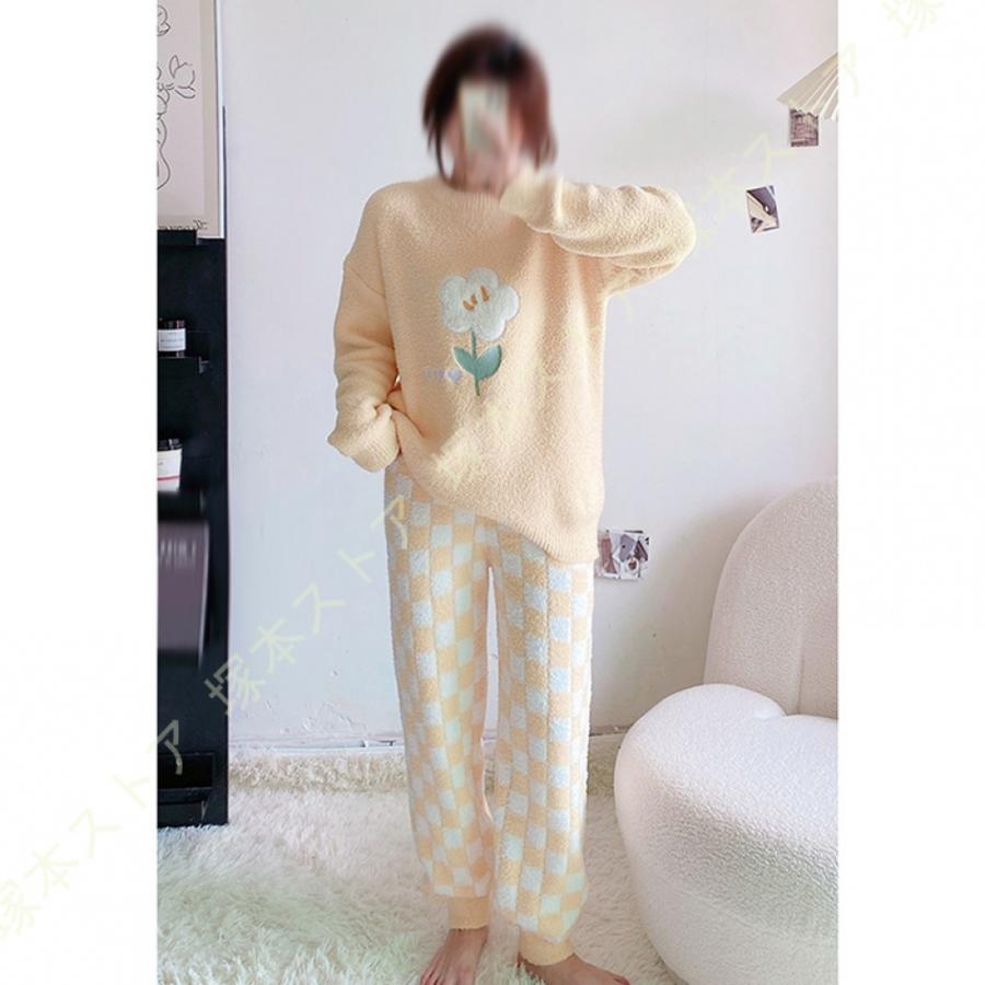 ルームウェア パジャマ レディース モコモコ 長袖 秋 冬 上下セット 可愛い 裏起毛 寝巻き セットアップ プルオーバー トップス ロングパンツ ゆったり 快適_9