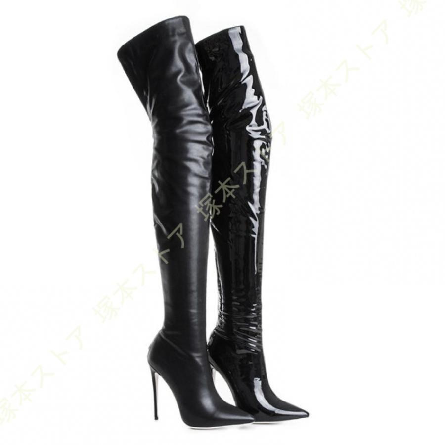 ニーハイブーツ レディース 本革 ピンヒール サイハイブーツ