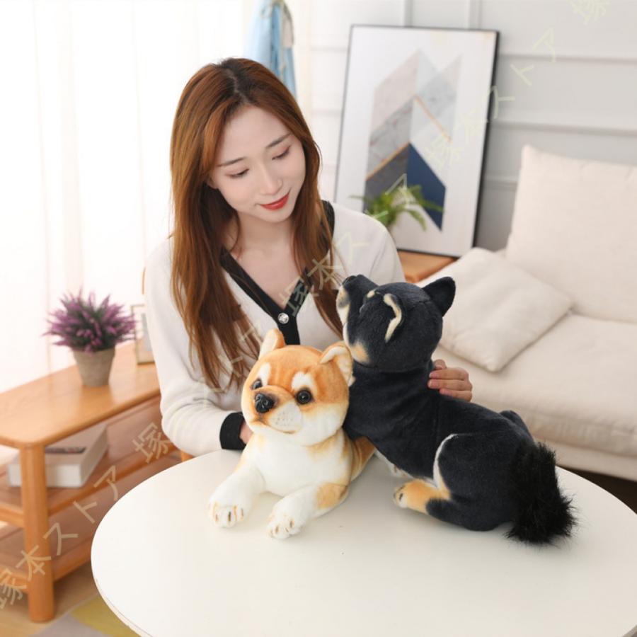 犬の置物 柴犬 黒柴ビッグサイズ 大きくてリアルな犬のぬいぐるみ いぬ