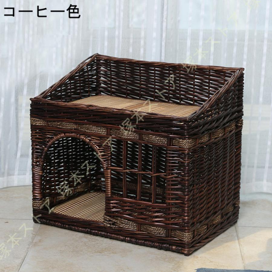 ラタン製 ドーム型 ペットハウス 籐編みキャットハウス 藤編み 猫ハウス ドーム型 ラタン ペットベッド 屋根付き 二階