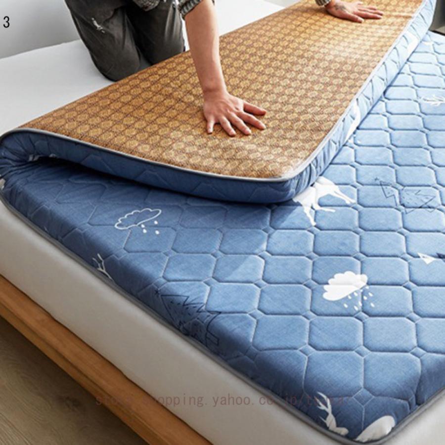 両面式快眠パッド 籐涼感面＆吸湿ポリエステル 丸洗い可能 防ダニ加工 四隅固定バンド付 冷房 暖房兼用 両面使い分けベッドパッド 夏用 涼感 籐 通年用_9
