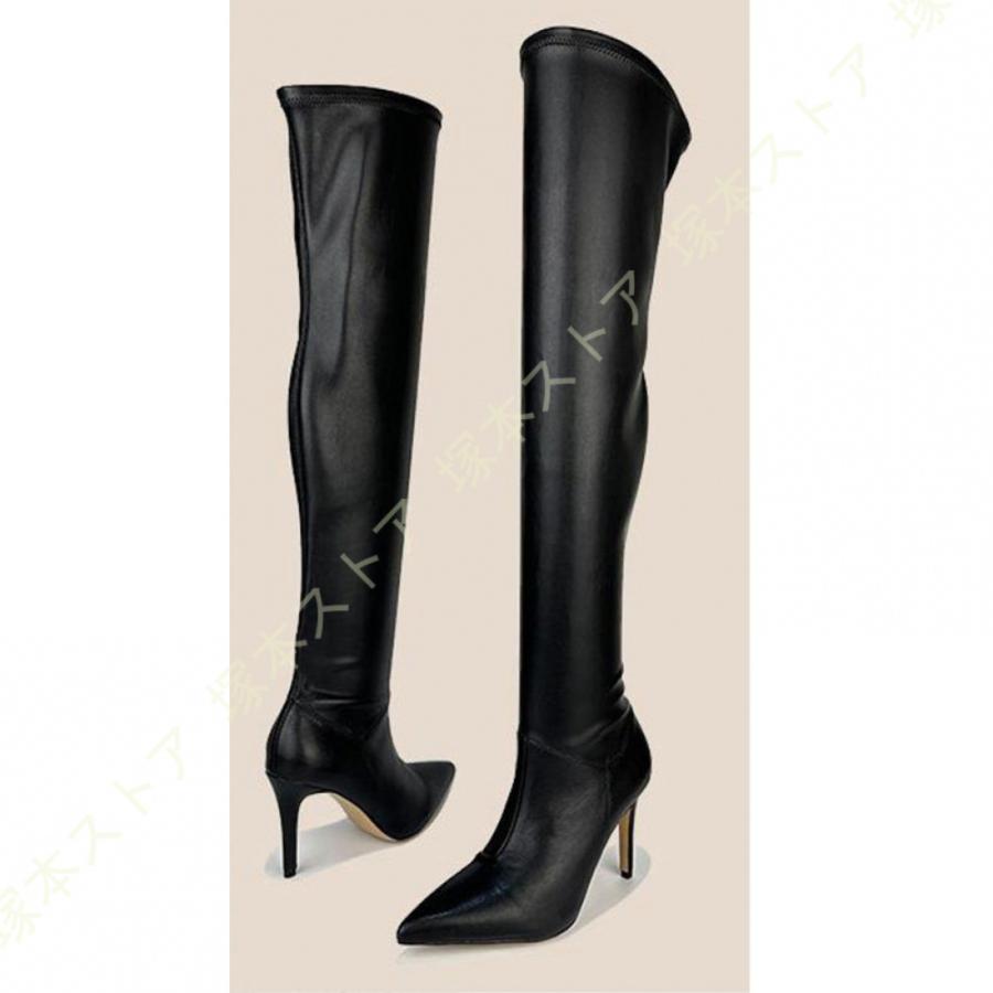 キャバ セクシー ストレッチ ニーハイブーツ ピンヒール 9.5cm