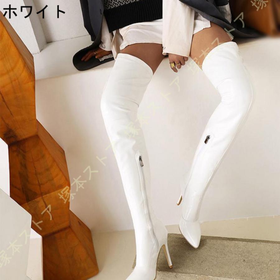 サイハイブーツ 黒 白 赤 ストレッチ ブーツ 美脚 ニーハイ サイハイブーツ 黒 白 赤 ストレッチ ブーツ 美脚 ニーハイ