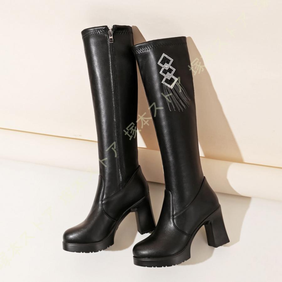 ロングブーツ 厚底ブーツ レディース 太ヒール 大きいサイズ ジョッキーブーツ ハイヒール 8cm 歩きやすい 厚底 ブーツ 秋冬 防寒 コスプレ 衣装 疲れない |  | 04