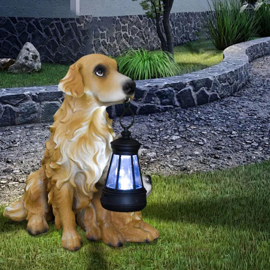 置物ライト 動物 置物 ソーラーライト ガーデンオーナメント 犬