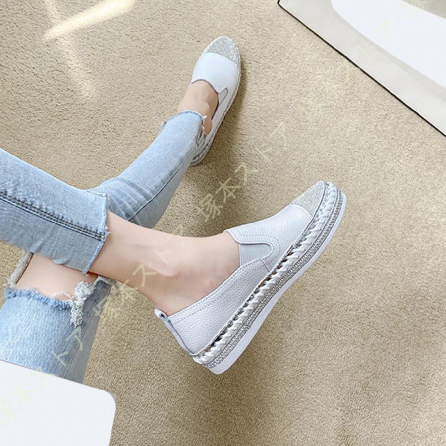 スニーカー スリッポン レディース 厚底 軽量 白 キラキラ ライン