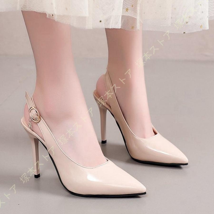 ポインテッドトゥ バックストラップ 9cm ヒール パンプス