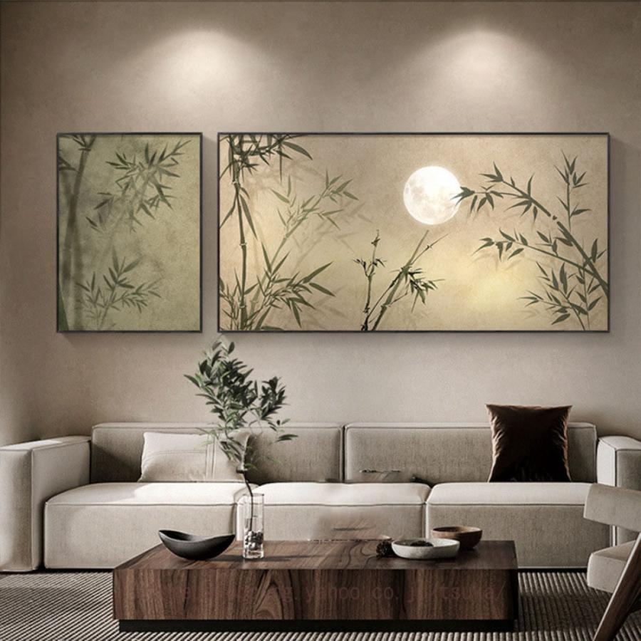 o0508-6 風景画 1枚アートパネル 飾り絵 印刷された インテリア 雑貨 植物 風景画 絵画 竹 月 装飾画 インテリア ポスター 部屋飾り 自然