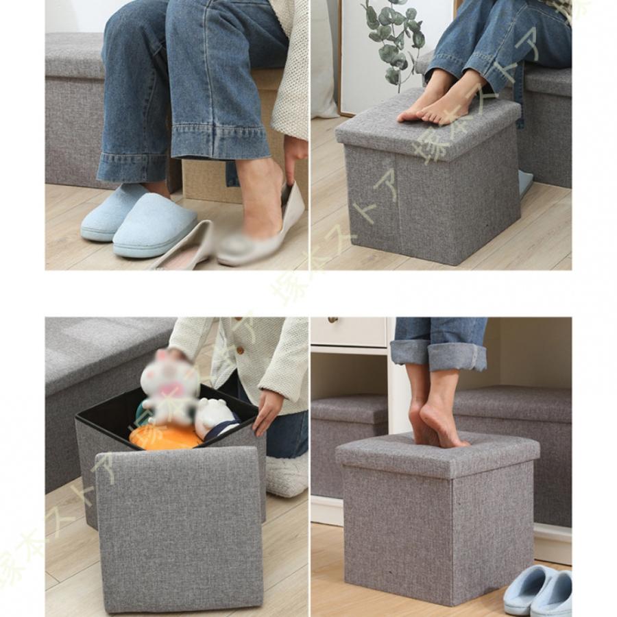 収納付きオットマン スツール グレー オットマン グレー 31×31cm 収納 収納スツール ワイド 収納ポケット
