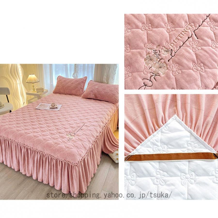 ベッドスカート ベットカバー ベッドシーツ 布団カバー セミダブル シングル シングルベッド ダブルベッド 寝具 無地 中綿 洗える シーツカバー 秋冬用_14