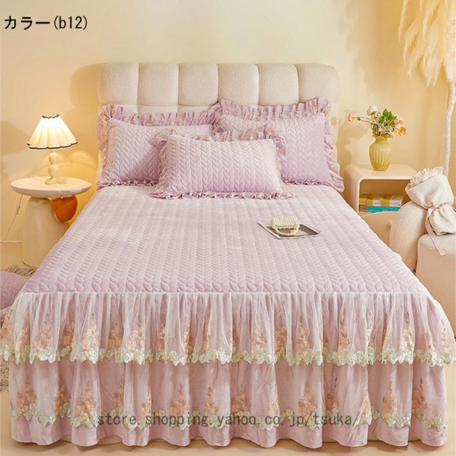 ベッドスカート フリル ベッドカバー 寝具カバー 雰囲気アップ 敷きシーツ 肌触り良い 秋冬用 あったか 耐久性 柔らかい 丸洗いok オールシーズン おしゃれの画像