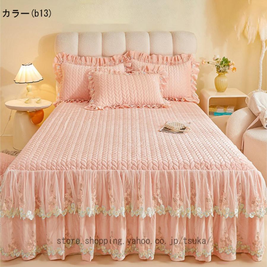 ベッドスカート フリル ベッドカバー 寝具カバー 雰囲気アップ 敷きシーツ 肌触り良い 秋冬用 あったか 耐久性 柔らかい 丸洗いok オールシーズン おしゃれの画像
