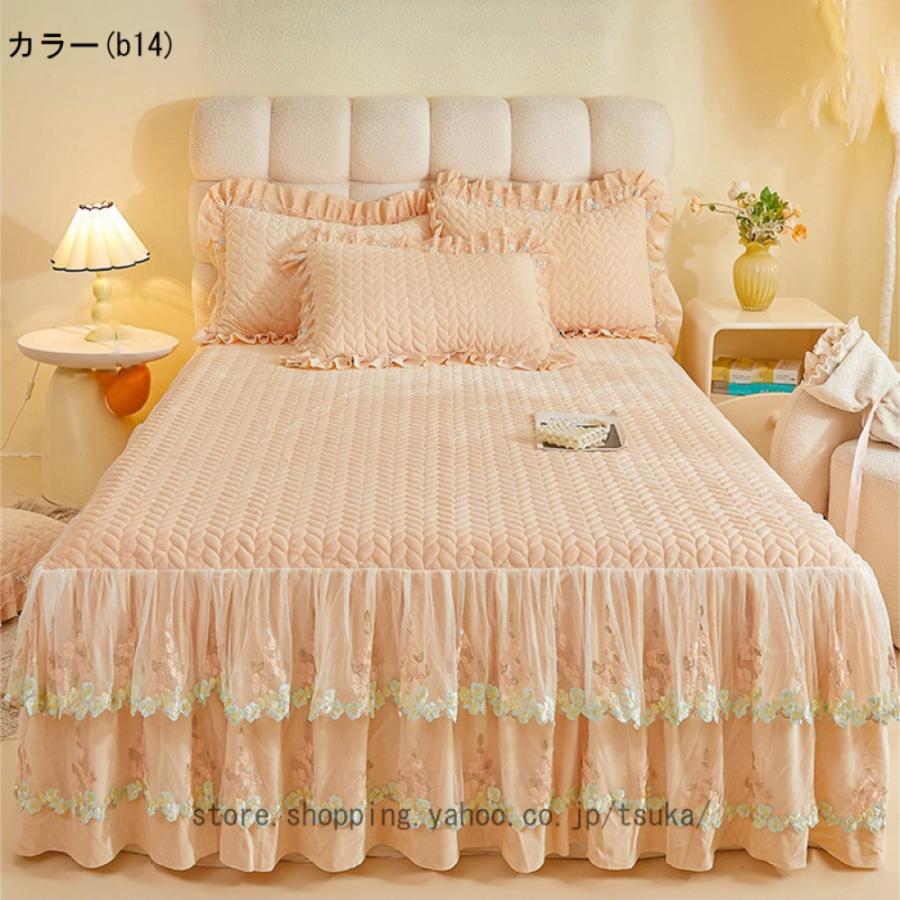 ベッドスカート フリル ベッドカバー 寝具カバー 雰囲気アップ 敷きシーツ 肌触り良い 秋冬用 あったか 耐久性 柔らかい 丸洗いok オールシーズン おしゃれの画像