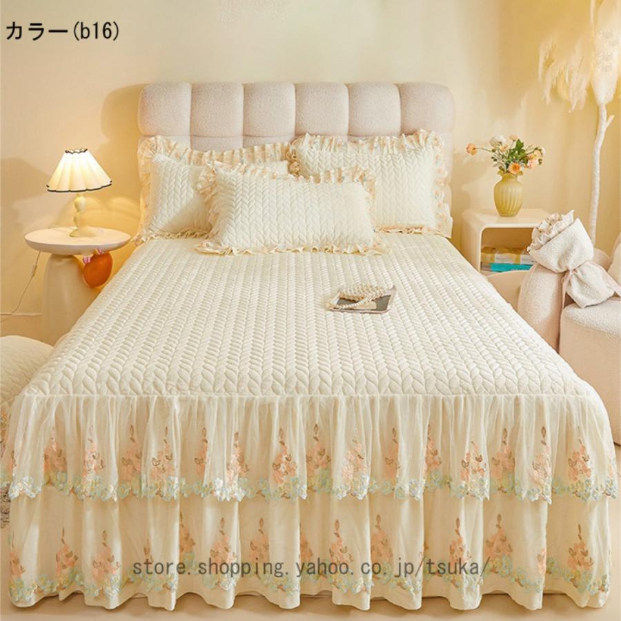 ベッドスカート フリル ベッドカバー 寝具カバー 雰囲気アップ 敷きシーツ 肌触り良い 秋冬用 あったか 耐久性 柔らかい 丸洗いok オールシーズン おしゃれの画像