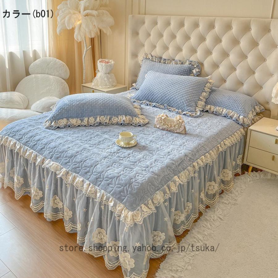 ベッドスカート フリル ベッドカバー 寝具カバー 雰囲気アップ 敷きシーツ 肌触り良い 秋冬用 あったか 耐久性 柔らかい 丸洗いok オールシーズン おしゃれの画像