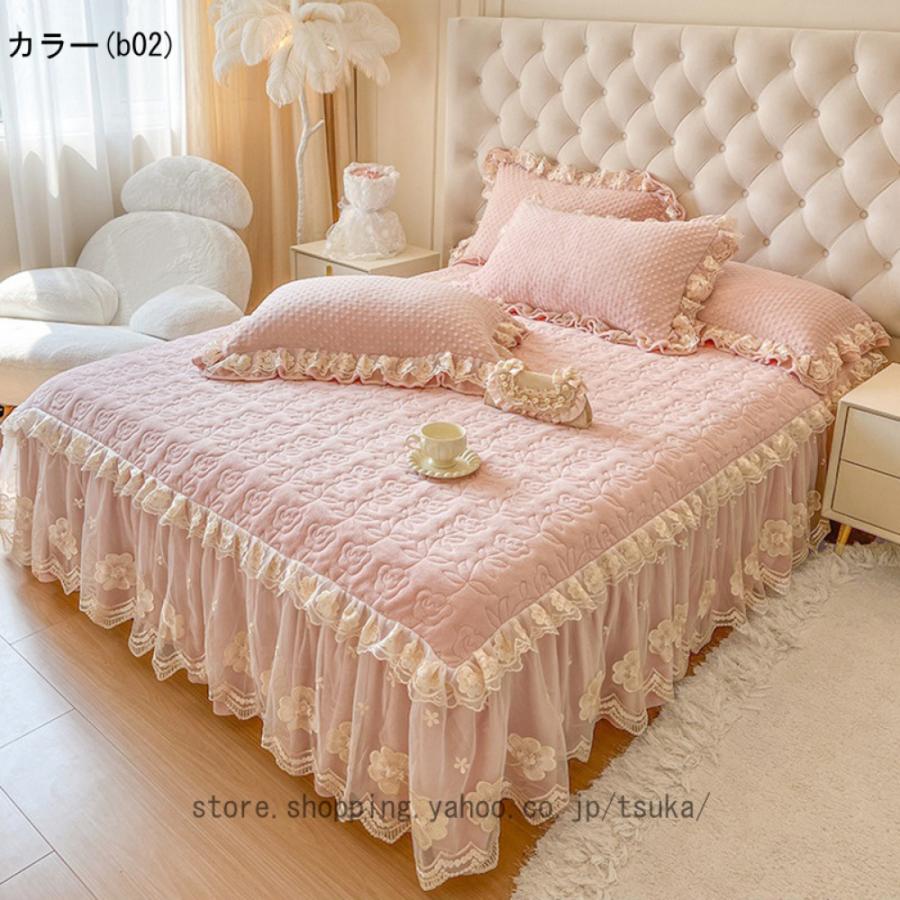 ベッドスカート フリル ベッドカバー 寝具カバー 雰囲気アップ 敷きシーツ 肌触り良い 秋冬用 あったか 耐久性 柔らかい 丸洗いok オールシーズン おしゃれの画像