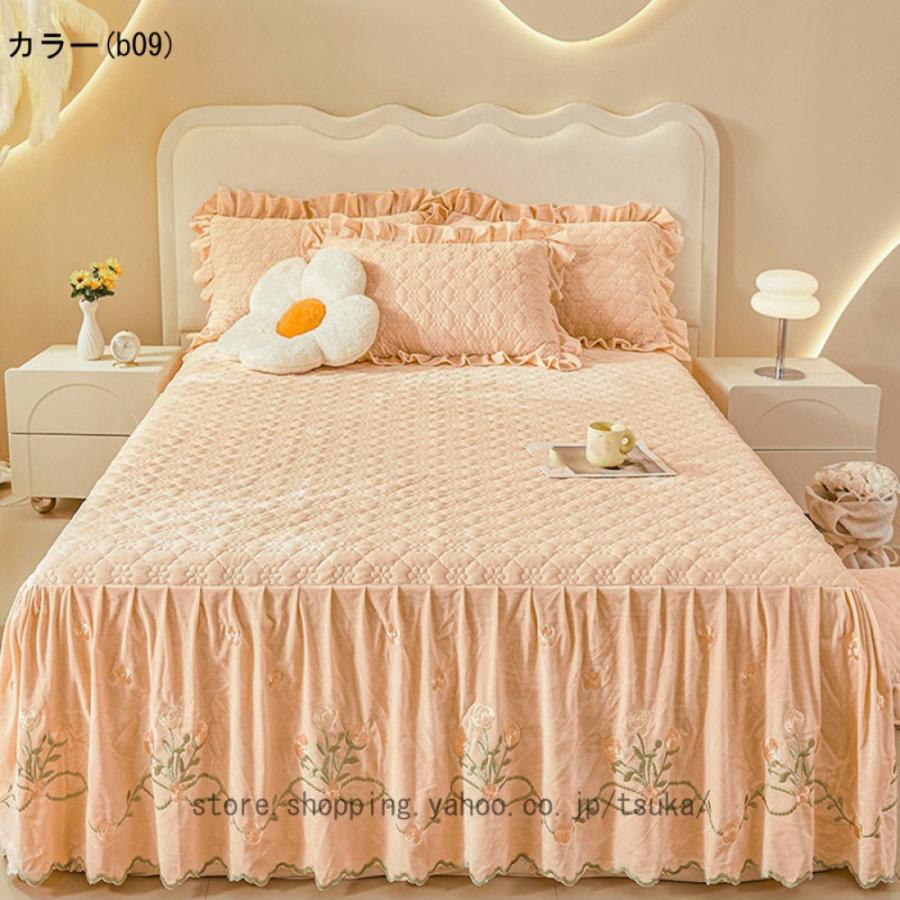 ベッドスカート フリル ベッドカバー 寝具カバー 雰囲気アップ 敷きシーツ 肌触り良い 秋冬用 あったか 耐久性 柔らかい 丸洗いok オールシーズン おしゃれの画像