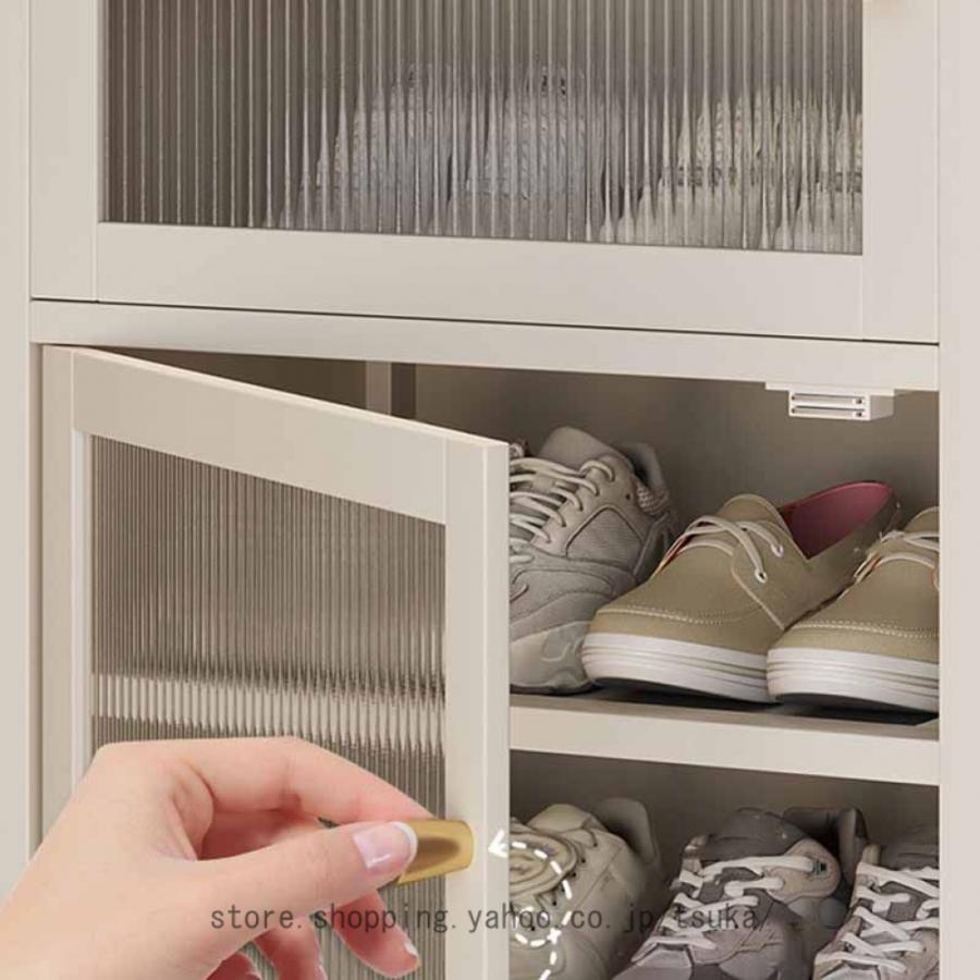 下駄箱 シューズキャビネット 天然竹製 シューズラック 扉付き 8段 大