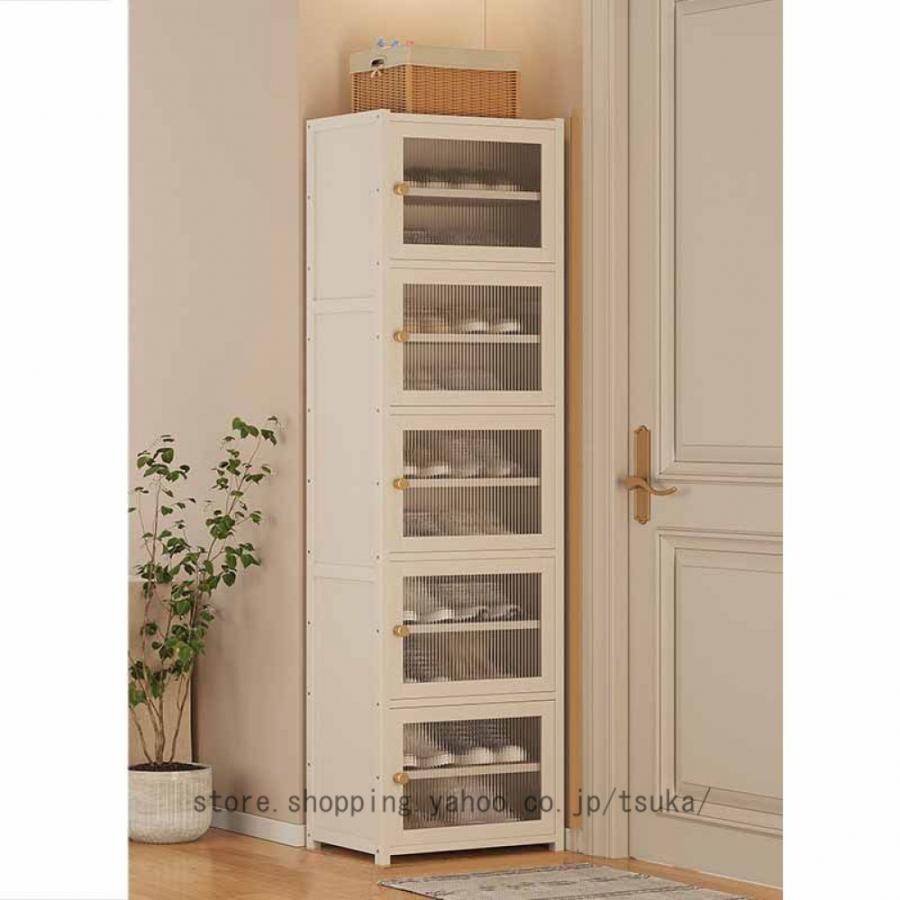 下駄箱 大容量 天然竹製 10段 扉付き シューズボックス 玄関 薄型 省