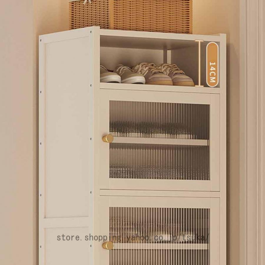 下駄箱 大容量 天然竹製 10段 扉付き シューズボックス 玄関 薄型 省