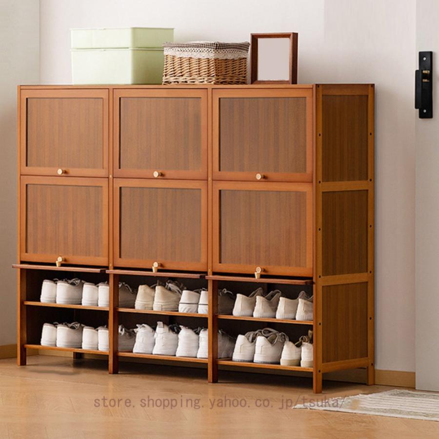 多機能な棚（下駄箱、本棚など） 下駄箱 靴箱 ワイド 奥行32cm 3列 7段 大容量 本棚 大型 玄関 扉付き