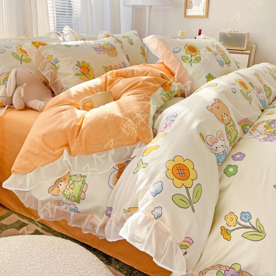掛け布団カバー 4点セット 3点セット 掛け布団カバー 布団カバーセット 姫系風 花柄 敷き布団カバー クイーン 寝具カバーセット フラットシーツ_25