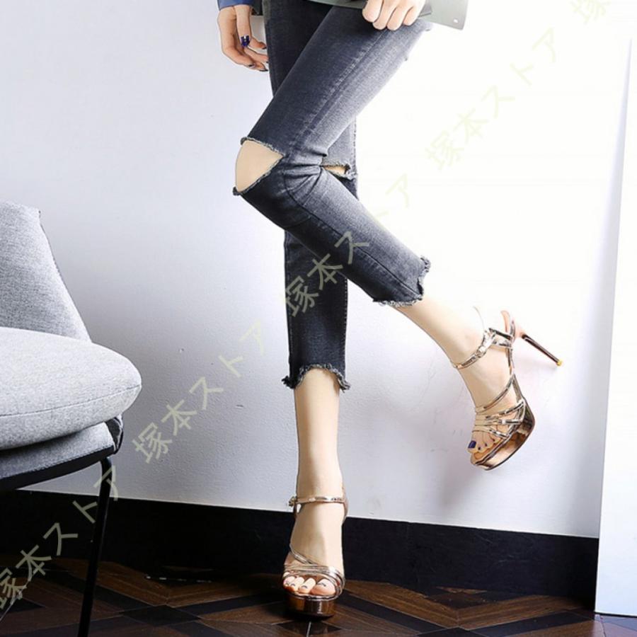 ヒール サンダル ハイヒール レディース エナメル アンクル