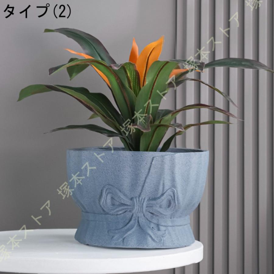 フラワーポット 植木鉢 サボテン鉢 北欧 ins風 セメント鉢 リボン シンプル 排水孔付き 通気性 モダン 丸形 大型 ヨーロッパ調 スタイル モダン_5