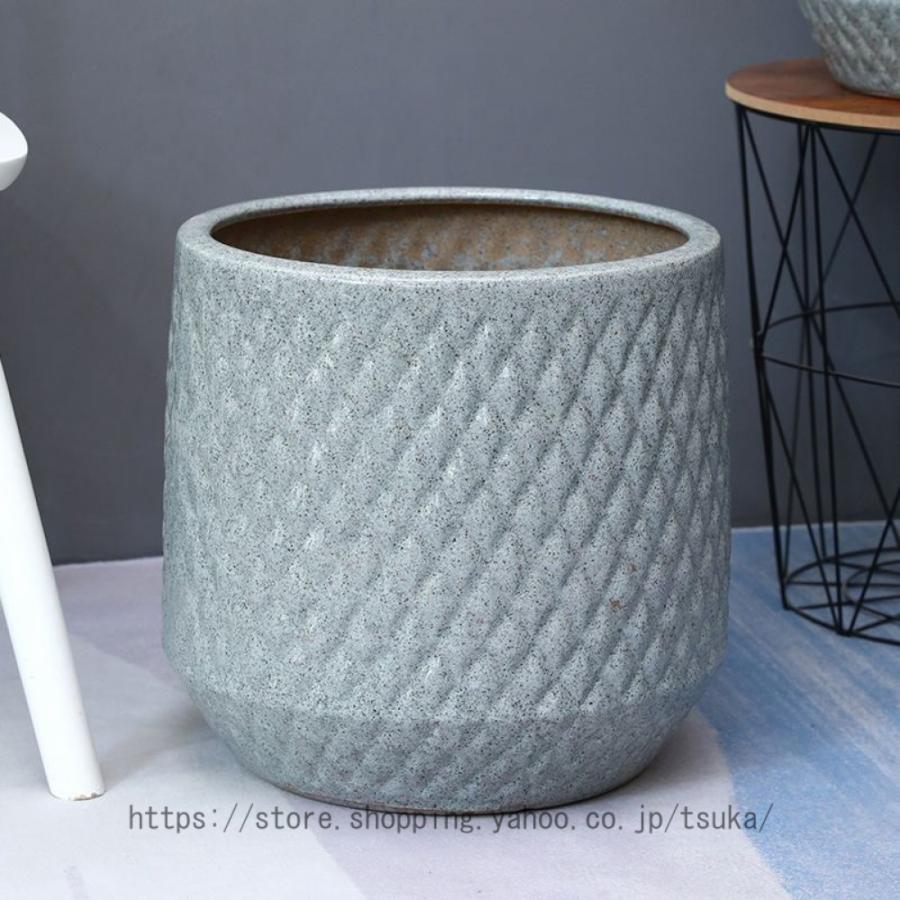 鉢植え シンプル セラミック製 モダン 北欧 底穴付き 通気性 プラスチックトレイ付き プランター 丸形 大口径 落地 園芸用品 ガーデン プレゼント 置物_3
