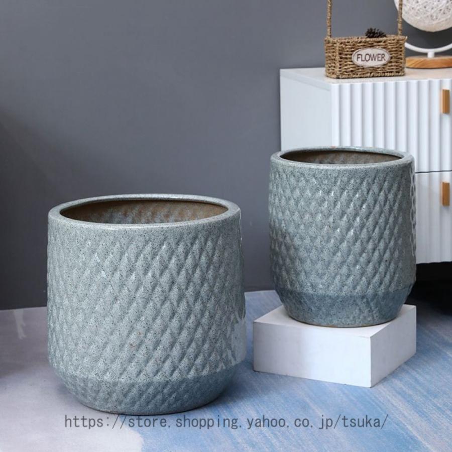 鉢植え シンプル セラミック製 モダン 北欧 底穴付き 通気性 プラスチックトレイ付き プランター 丸形 大口径 落地 園芸用品 ガーデン プレゼント 置物_4