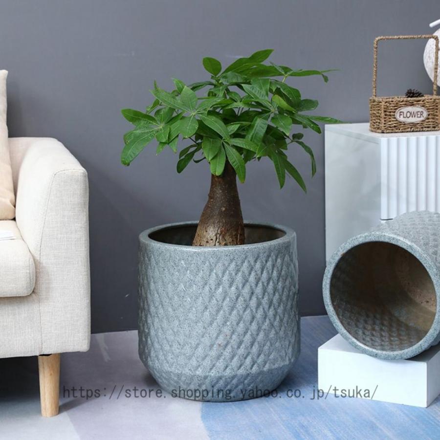 鉢植え シンプル セラミック製 モダン 北欧 底穴付き 通気性 プラスチックトレイ付き プランター 丸形 大口径 落地 園芸用品 ガーデン プレゼント 置物_5