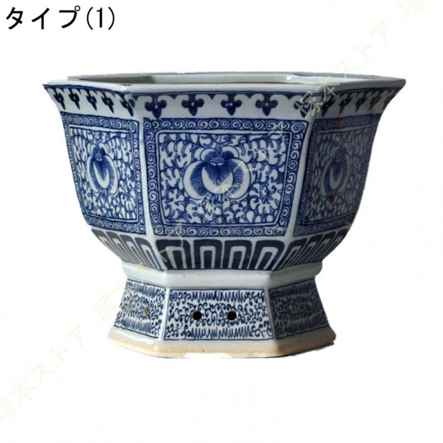 陶器鉢 鉢植え 多肉植物鉢 底に水抜き穴あり 青花磁器 ヴィンテージ