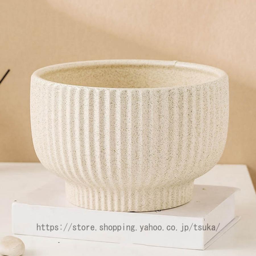 植木鉢 陶器製 北欧 観葉植物鉢 フラワーポット 底に水抜き穴あり 大口径 シンプル 円形 プラスチック製の受皿付き ins風 ガーデンポット モダン 縦縞 鉢植えの画像