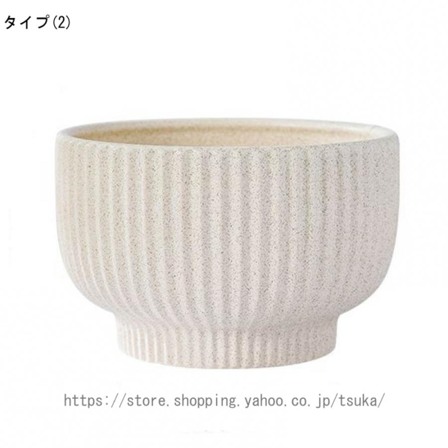 植木鉢 陶器製 北欧 観葉植物鉢 フラワーポット 底に水抜き穴あり 大口径 シンプル 円形 プラスチック製の受皿付き ins風 ガーデンポット モダン 縦縞 鉢植えの画像