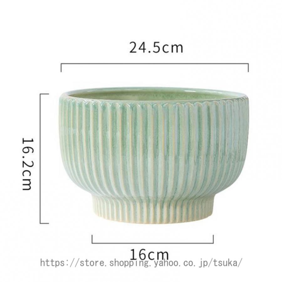 植木鉢 陶器製 北欧 観葉植物鉢 フラワーポット 底に水抜き穴あり 大口径 シンプル 円形 プラスチック製の受皿付き ins風 ガーデンポット モダン 縦縞 鉢植えの画像