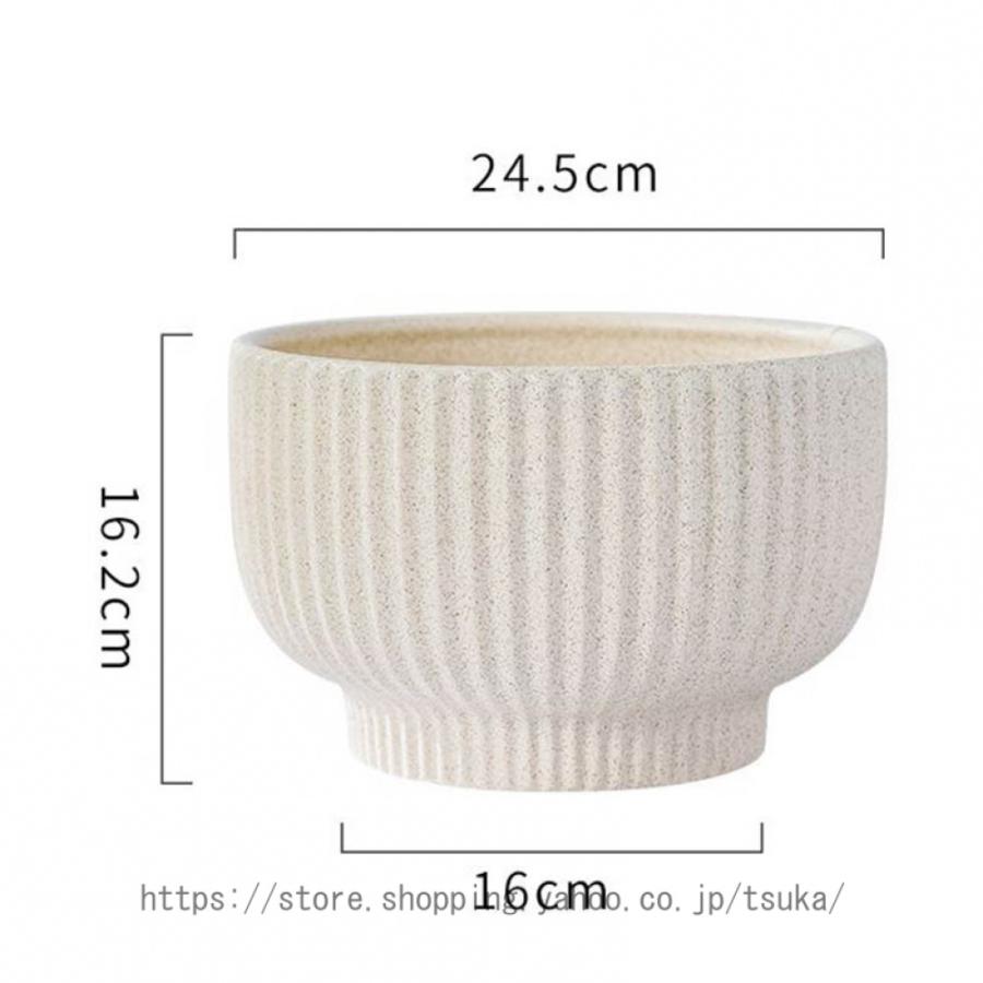植木鉢 陶器製 北欧 観葉植物鉢 フラワーポット 底に水抜き穴あり 大口径 シンプル 円形 プラスチック製の受皿付き ins風 ガーデンポット モダン 縦縞 鉢植えの画像