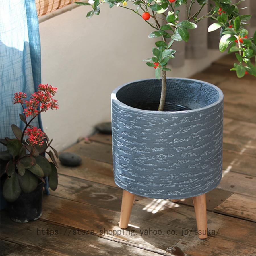植木鉢（未使用品） 植木鉢 セメント製 多肉植物鉢 北欧 底穴なし シンプル 落地 足付き