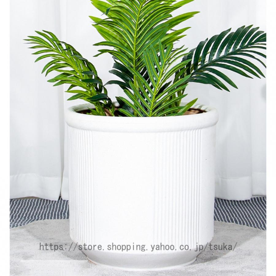 プランター 陶器 植木鉢 排水孔付き 北欧 シンプル 鉢植え プラスチックトレイ付き 縦縞 大型 オシャレ 落地 モダン 丸形 クリエイティブ ガーデンポット 置物_2