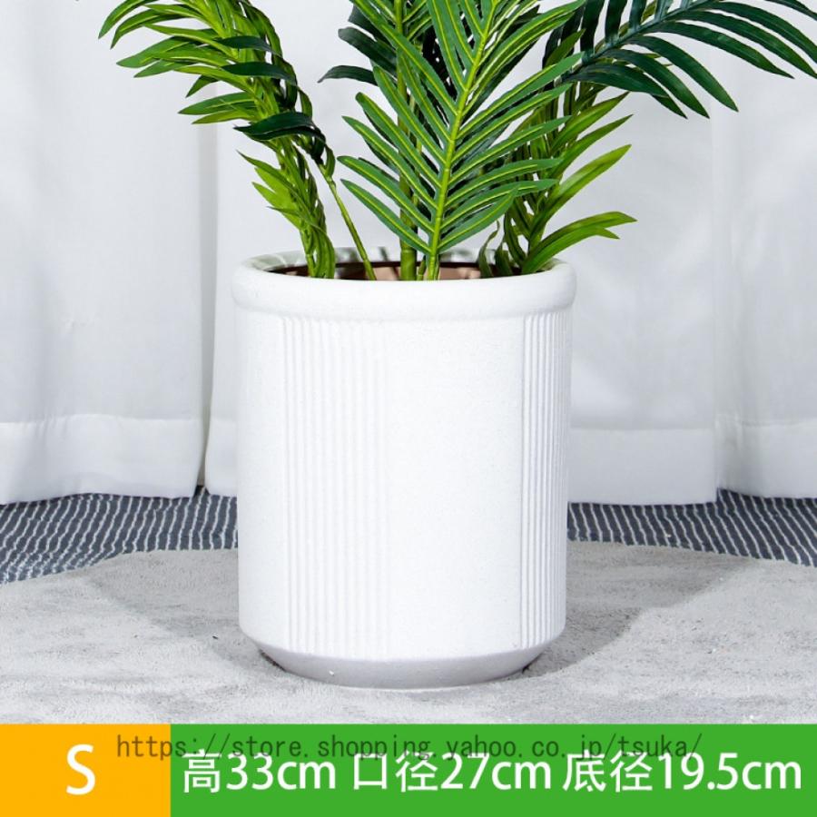プランター 陶器 植木鉢 排水孔付き 北欧 シンプル 鉢植え プラスチックトレイ付き 縦縞 大型 オシャレ 落地 モダン 丸形 クリエイティブ ガーデンポット 置物_3