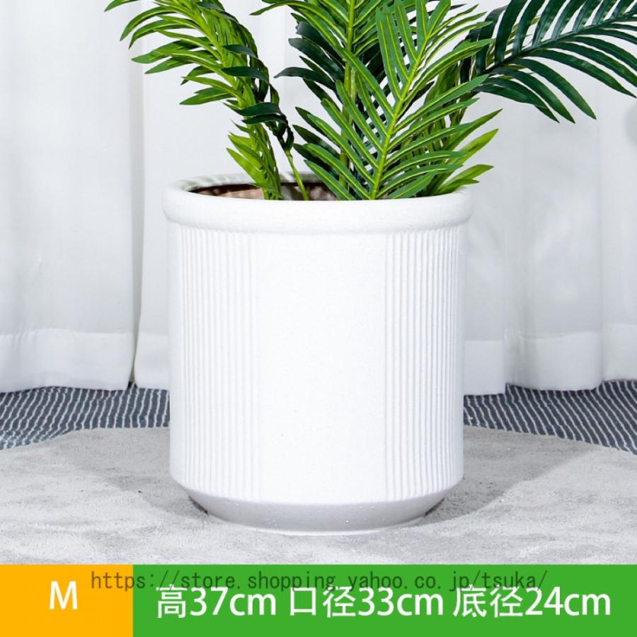 プランター 陶器 植木鉢 排水孔付き 北欧 シンプル 鉢植え プラスチックトレイ付き 縦縞 大型 オシャレ 落地 モダン 丸形 クリエイティブ ガーデンポット 置物_4