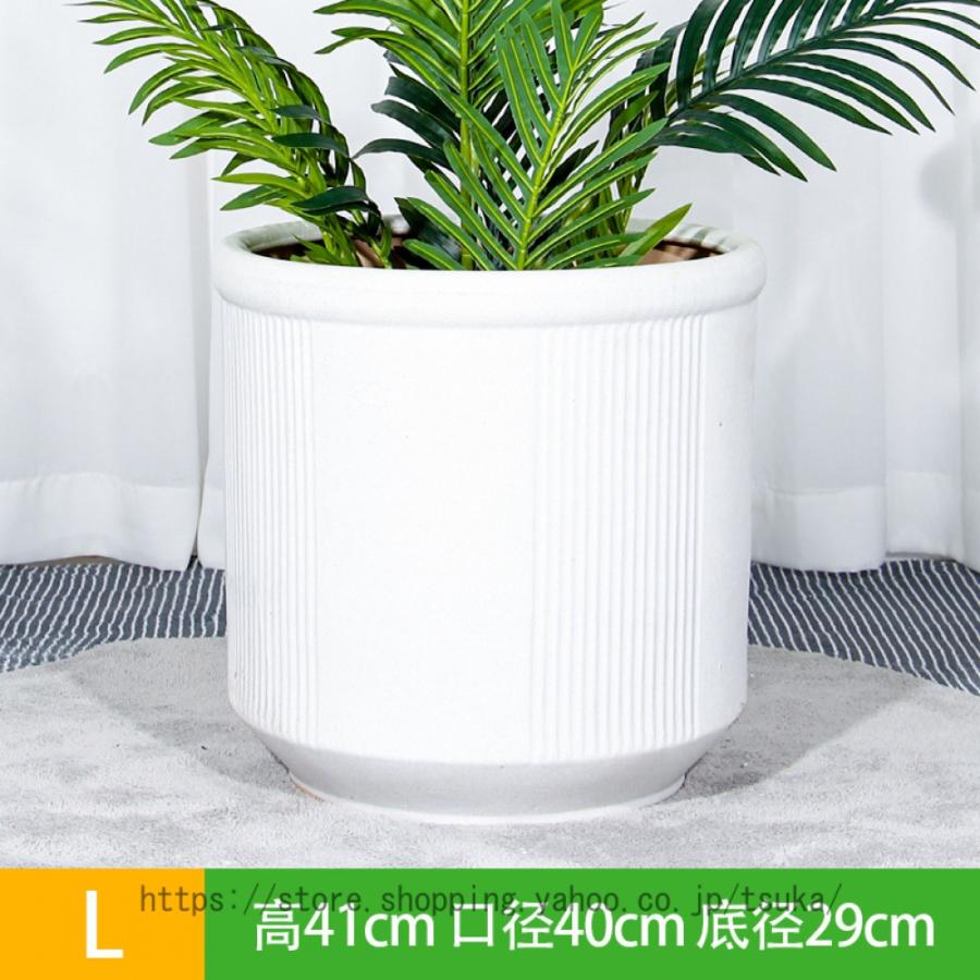 プランター 陶器 植木鉢 排水孔付き 北欧 シンプル 鉢植え プラスチックトレイ付き 縦縞 大型 オシャレ 落地 モダン 丸形 クリエイティブ ガーデンポット 置物_5
