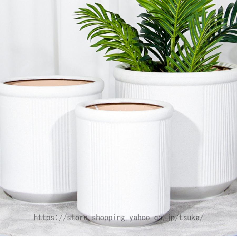 プランター 陶器 植木鉢 排水孔付き 北欧 シンプル 鉢植え プラスチックトレイ付き 縦縞 大型 オシャレ 落地 モダン 丸形 クリエイティブ ガーデンポット 置物_7