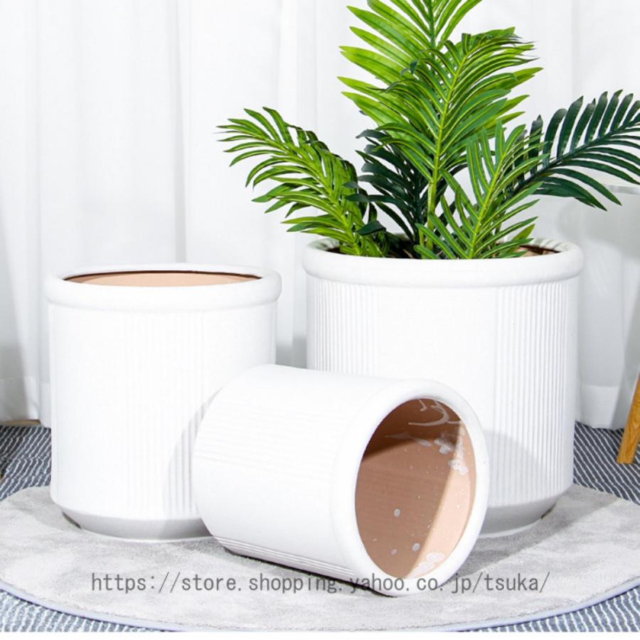 プランター 陶器 植木鉢 排水孔付き 北欧 シンプル 鉢植え プラスチックトレイ付き 縦縞 大型 オシャレ 落地 モダン 丸形 クリエイティブ ガーデンポット 置物_8