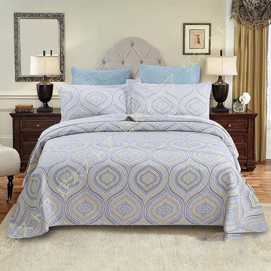 キルト クイーンサイズ 綿100 軽量 ソフト クイーンキルト パッチワーク リバーシブル ベッドスプレッドセット イエロー グレー