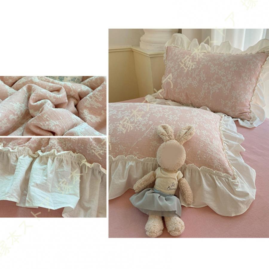 姫系 掛け布団カバー 4点セット フリル 寝具カバーセット 綿100％ かわいい ベッドカバー 敷き布団カバー ホテル おしゃれ 止め紐付き 肌に優しい 北欧 花柄_13