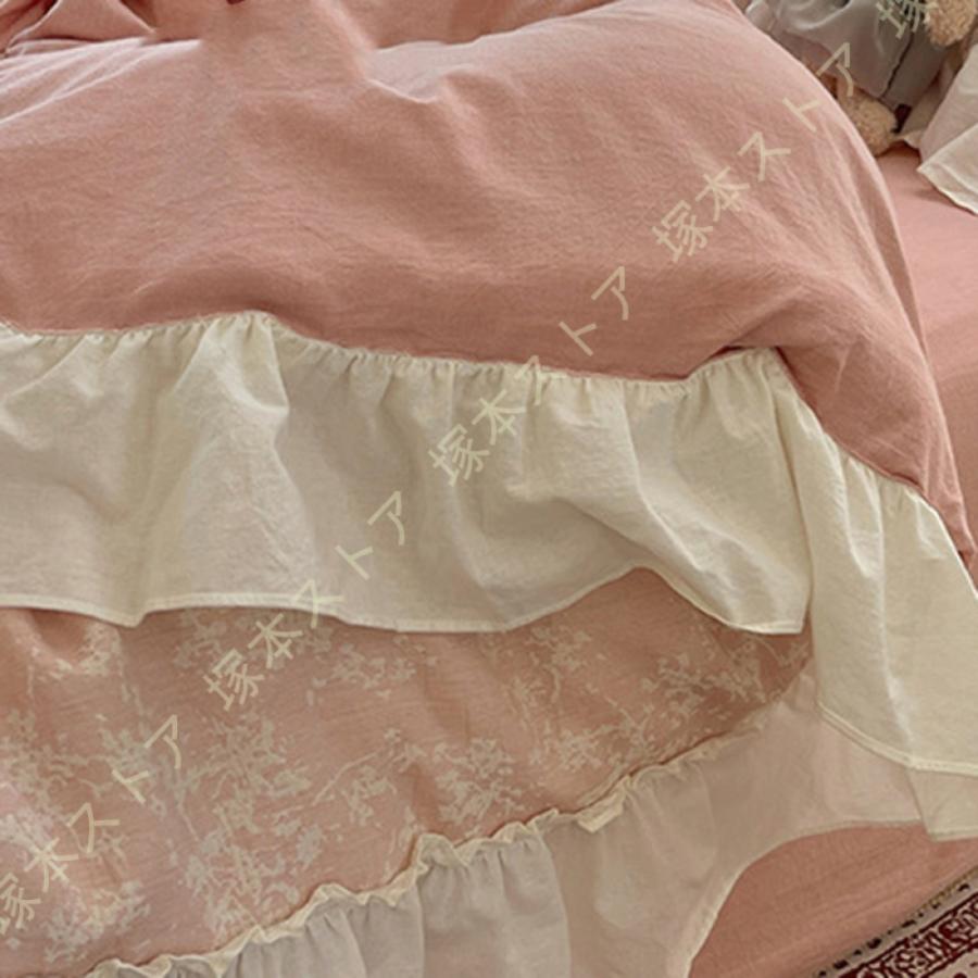 姫系 掛け布団カバー 4点セット フリル 寝具カバーセット 綿100％ かわいい ベッドカバー 敷き布団カバー ホテル おしゃれ 止め紐付き 肌に優しい 北欧 花柄_15