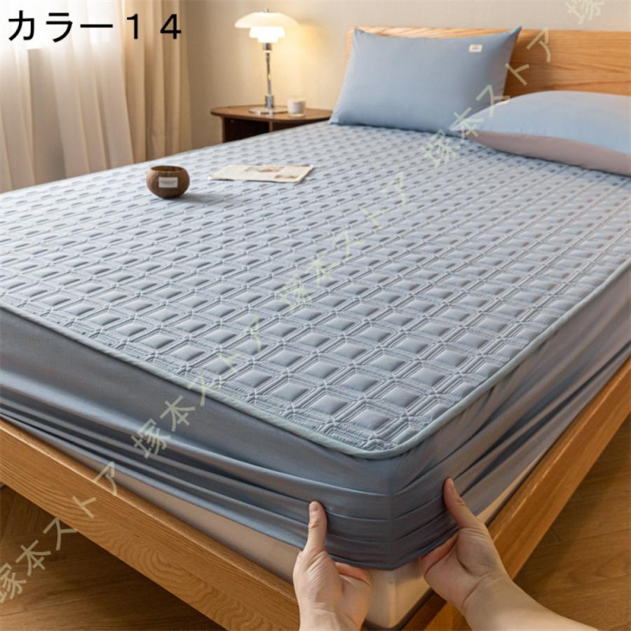 パッド一体型ボックスシーツ セミダブル 綿 キルティング ベッドパッド
